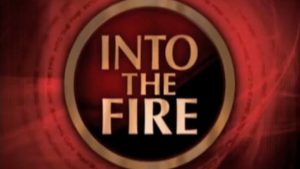 Red circular emblem with "Into the Fire" text in the center.